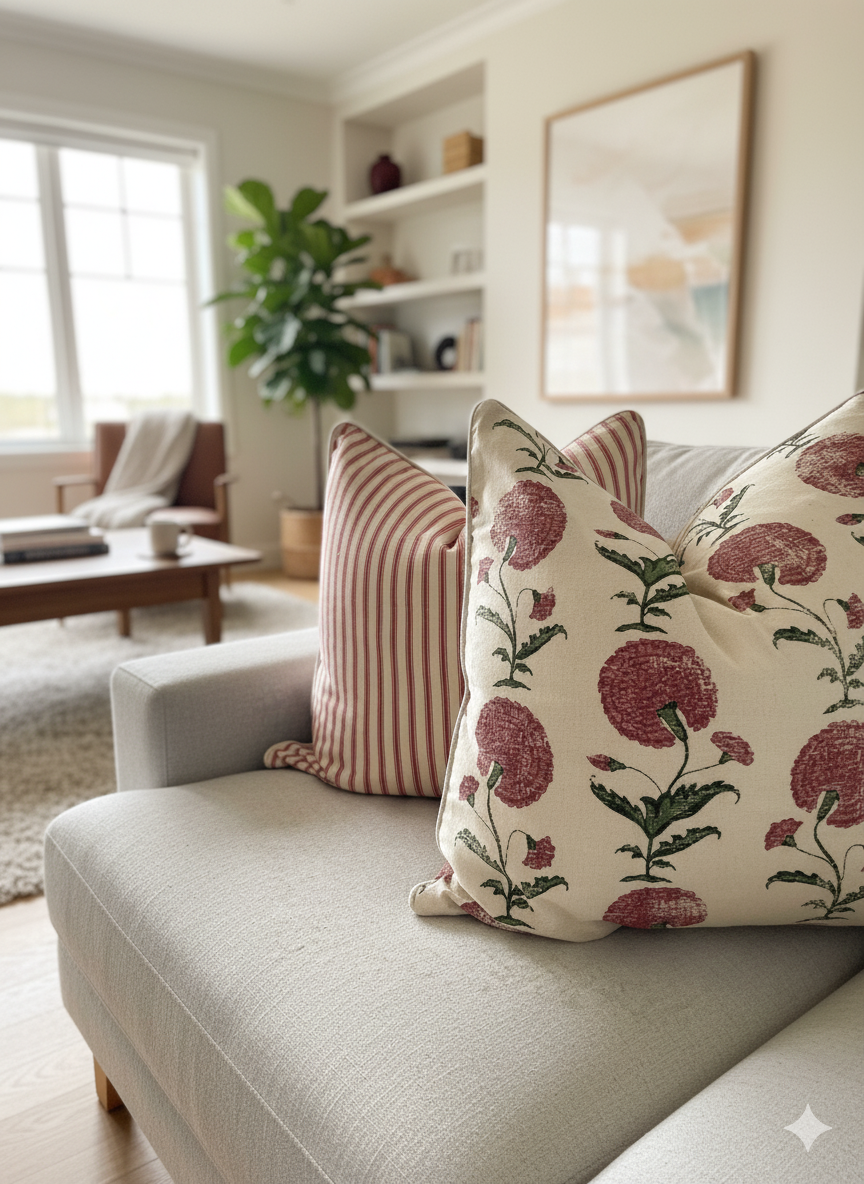 TICKY Cushion – WHITE/RED